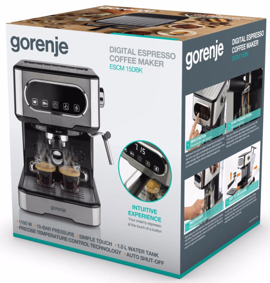  Кофеварка рожковая (эспрессо) Gorenje ESCM15DBK 